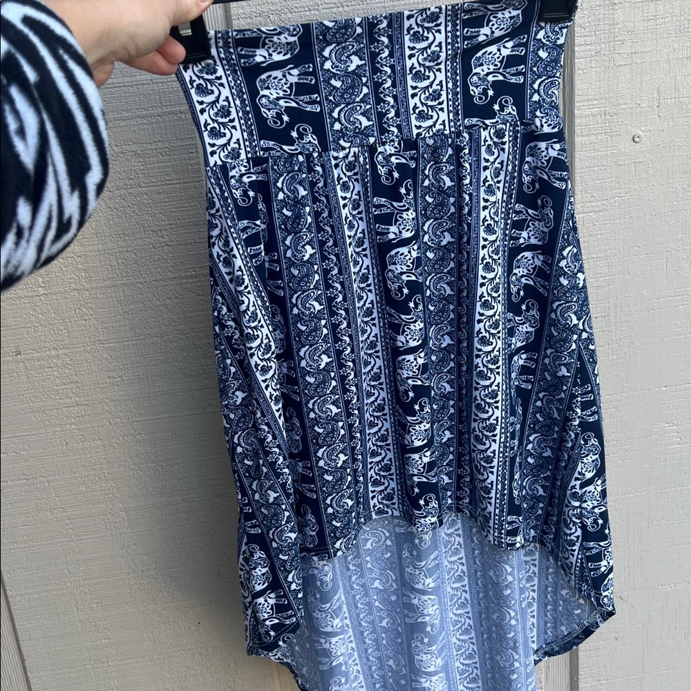 Navy and White Patterned hi low skirt